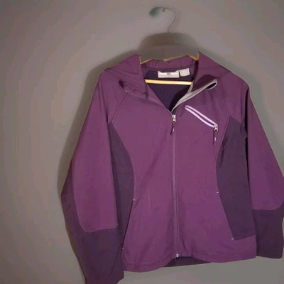 Free Tech женщин размер L 12/14 фиолетовый двухцветный с капюшоном мягкая куртка молнии - Изображение 1 из 4