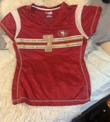 NFL team apparel jersey womens #7 kaepernick V-neck 49ers Gold M Medium T-shirt - Image 1 of 4