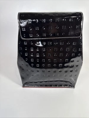 Arcadia Black Patent Leather Embossed Logo Backpack/ Bag - Image 1 of 4