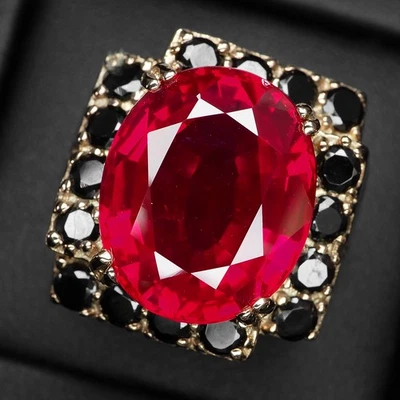 Anillos hechos a mano de plata de ley 925 de 15,05 quilates de turmalina rubelita roja viva brillante Foto 1 de 4