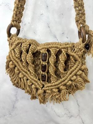 Bandolera vintage años 60 70 marrón crochet macramé hippie boho bolso Folk Cottage Foto 1 de 4