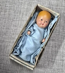 Muñeca bebé vintage Kerr & Hinz bisque articulada caja original K & H miniatura desnuda - Imagen 1 de 8