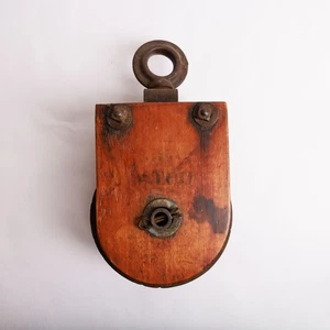 Antigua polea de granero de heno Hudson de colección de madera y acero - Imagen 1 de 13