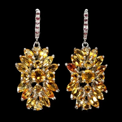 925 Sterling Silver Earrings Marquise Citrine 7x3.5mm Rhodolite Gemstone Jewelry - Image 1 of 4
