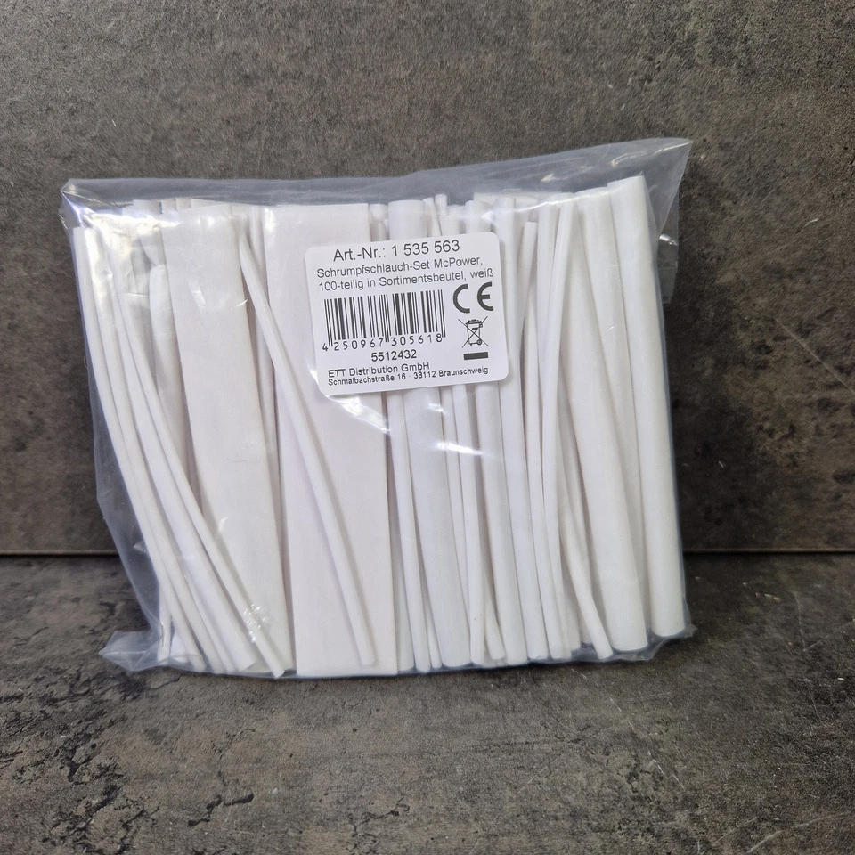 ETT DISTRIBUTION GMBH Schrumpfschlauchsortiment 100 tlg weiss Wärmeschrumpfschläuche Shrink1,5-13mm