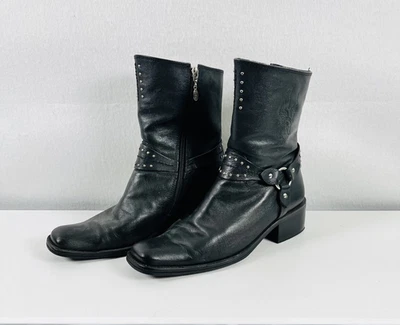 Harley Davidson Studded Black Leather Motorcycle Boots Women's Size 9 - Image 1 of 4