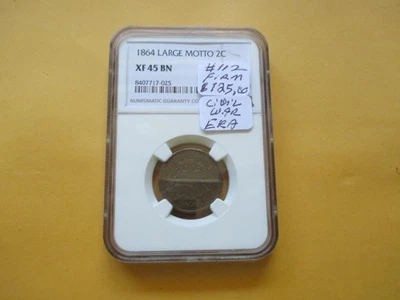 1864 2-CENT LARGE MOTTO, GRADED BY NGC XF 45 BN (CIVIL WAR ERA) - Image 1 of 4