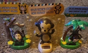 💥3 New Solar Powered Dancing Toy Bobble Head Swinging Monkey Blue Flower Banana - Picture 1 of 13