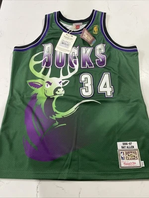 Camiseta deportiva 100 % auténtica Ray Allen Mitchell & Ness 96 97 Bucks talla 40 M para hombre Foto 1 de 4
