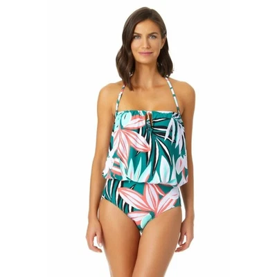 Traje de baño Anne Cole Zesty tropical blusa de una pieza ojo de cerradura floral verde 12 Foto 1 de 4