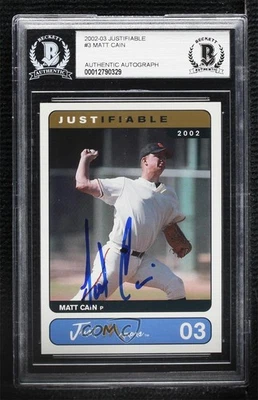 BAS 2002 Just Minors Justifiable Matt Cain #3 Authentic Auto Rookie RC - Image 1 of 2
