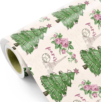 Papel de envolver Navidad París - Mini rollo - 17 pulgadas X 16,5 pies - Rosa Navidad Foto 1 de 4
