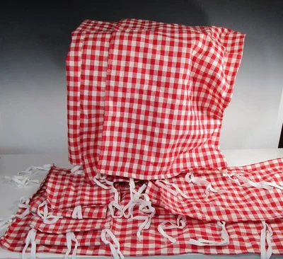 American Girl Felicity Tall Poster Bed Red Check Gingham Curtains ONLY set 8 - Image 1 of 4