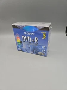 5 pack SONY DVD+R 120 min. 4.7 GB Color Collection Blank Recordable DVD - Picture 1 of 7