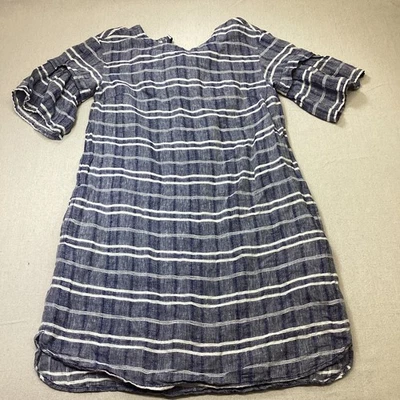 Caslon Dress Women’s M 100% Linen Blue and White Stripe Preppy Coasta - image 1 of 4