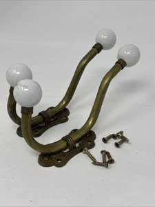 2 ganci appendiabiti appendiabiti vintage ottone porcellana pomello da parete - Foto 1 di 6