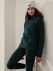 Athleta Cozy Karma Twist Neck Sweatshirt XL Green Long Sleeve Pullover Lounge - Picture 1 of 6