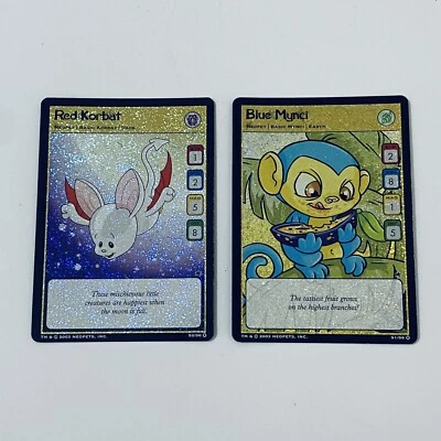 Neopets TCG Ultra Rare Holo Base Set WOTC NM Red Korbat S2/S6 Blue Mynci S1/S6 - Image 1 of 4