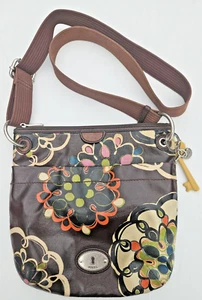 Fossil Key Per Mini Doodles Damen Umhängetasche braun Blumen Canvas - Bild 1 von 10