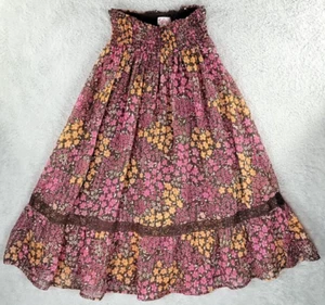 Justice Floral Flowy Peasant Hi Low Skirt Girls Size 8 Elastic Waistband Brown - Picture 1 of 8