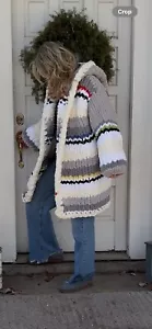 ONE OF A KIND HANDKNIT SUPER SOFT EXTREMELY WARM HOODED CARDIGAN COAT - Picture 1 of 10