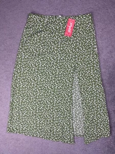 NEW* Romwe Preppy Hippie Boho Green Flower Print A-line Maxi Skirt With Slit - Picture 1 of 11