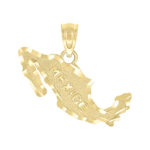 10kt Yellow Gold Unisex Mexico Map Country Charm Pendant - Picture 1 of 3