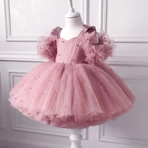 Girls Toddler Party Dress Baptism Kid Princess Gown Birthday Wedding Tulle Dress - Picture 1 of 19