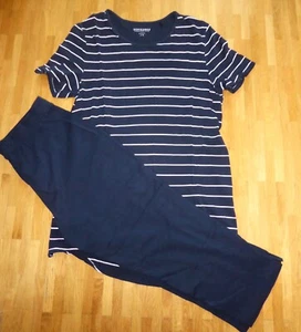 Schiesser Damen Sommer Pyjama Schlafanzug Gr. 38 Capri Hose blau weiß kurzarm - Bild 1 von 4