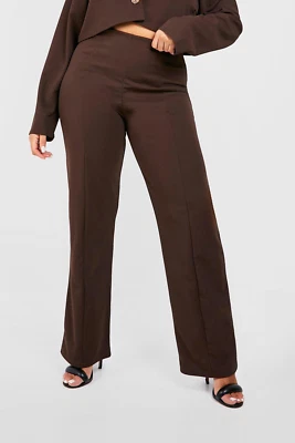 BOOHOO US 16 Burgundy Maroon Pants Elastic Waist Front Seam Business Tall - Image 1 of 4