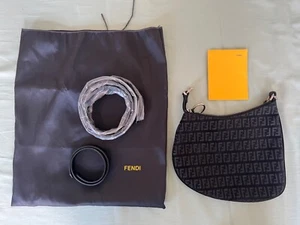 Fendi One Shoulder Bag Black Silver Zucca Suede Leather Handbag - Picture 1 of 6