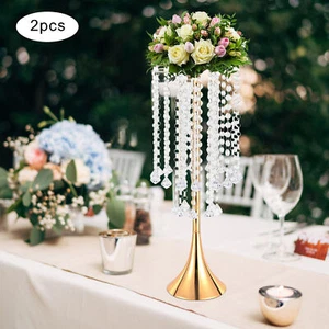 2 Pezzi Vaso Fiori Cristallo Supporto Centrotavola Matrimonio Metallo Porta Fiori - Foto 1 di 17