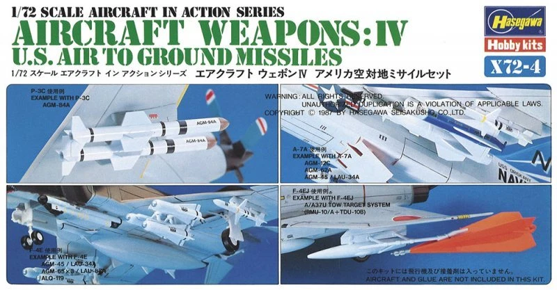 Hasegawa Model Aircraft Weapons IV US Air to Ground Missiles Plane 1 72scale Kit