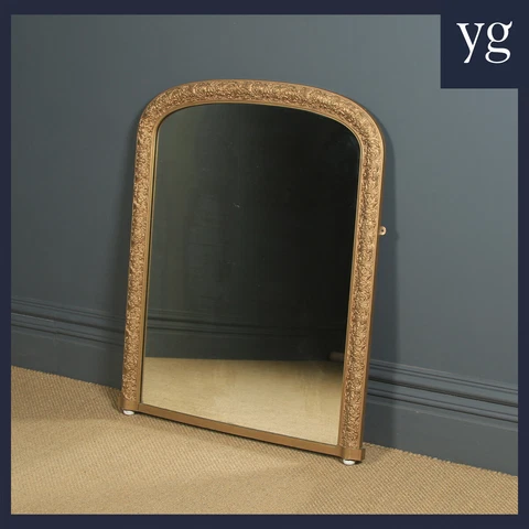 Antique English Victorian Carved Gilt Wall Hanging Overmantle Mirror (c.1860) Cover