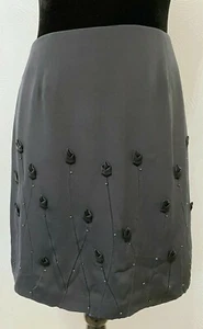 Cache Womens Rosebud Straight Pencil Skirt Size 4 Black Silk Lined Beaded Trim  - Picture 1 of 12