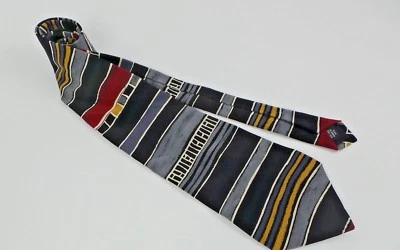 Gravata John Henry masculina 100% seda listra preta vermelha clássica largura e comprimento    - Imagem 1 de 4