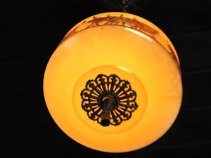 1930s Ceiling Light Fixture Restored Pendent Iresident Glas Shade Brass Hardware - Picture 1 of 12