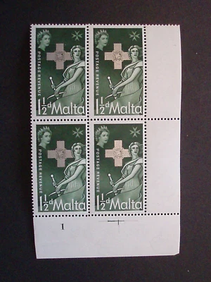 Malta, 1957, Sg283, 1.5d, verde maçante, bloco de 4 placas 1,UMM,MNH - Imagem 1 de 2