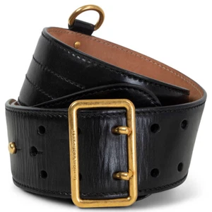 66097 auth ALEXANDER MCQUEEN black leather TOP STITCHED WIDE WAIST Belt 75 - Picture 1 of 7