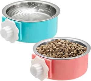 2 Pieces Crate Dog Bowl, Removable Stainless Steel Pet Kennel Hanging Food Water - Picture 1 of 6