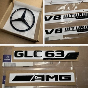OEM Gloss Black GLC63 s AMG V8 Biturbo 4Matic+ Star Badge for Benz GLC63s X253 - Picture 1 of 2