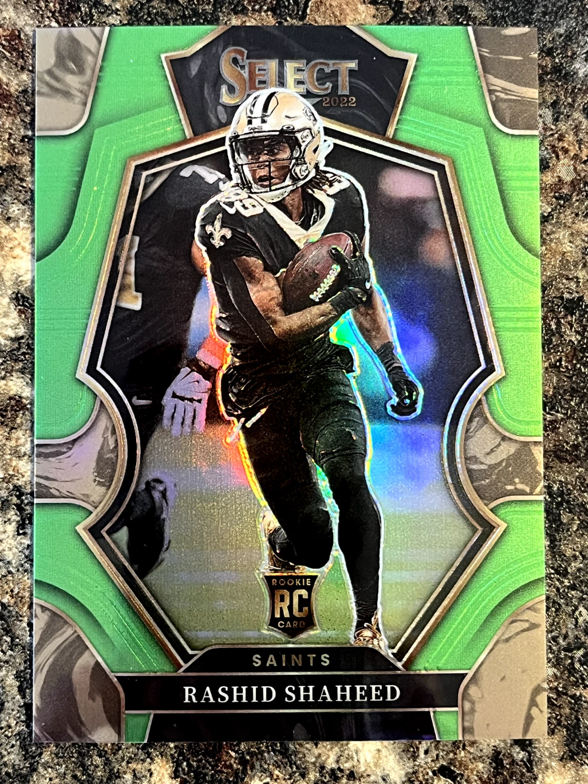 Rashid Shaheed 2022 Select Premier Level Neon Green Prizm RC 14/49 Saints