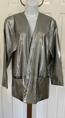 Chaqueta Blazer De Colección Años 80 - Mujer 6 - Anne Klein II Metálica Plateada - Vacaciones Bling Foto 1 de 4