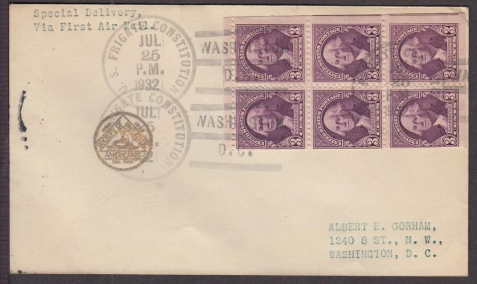 1932 Washington 3c booklet pane Sc 720b-2a with A. E. Gorham cachet CV $150 - Image 1 of 1