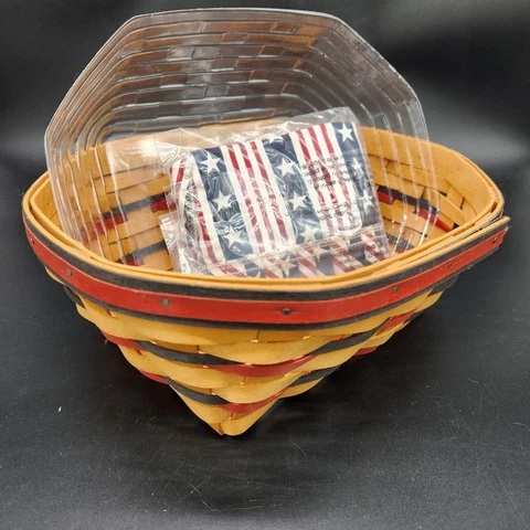 Longaberger All American 1999 BLUE RIBBON BREAD BASKET Set Red White Blue USA Cover