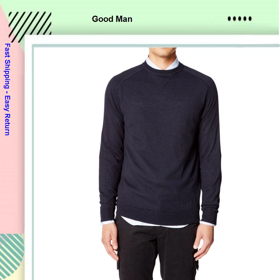 Good Man BRAND Sweater L Mens Classic Knit Crew Neck Slim Fit Merino Wool