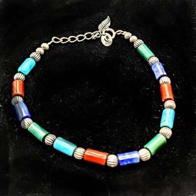 Carolyn Pollack Sterling Silver Turquoise Lapis Malachite Beaded Bracelet 7.5"8" - Image 1 of 4