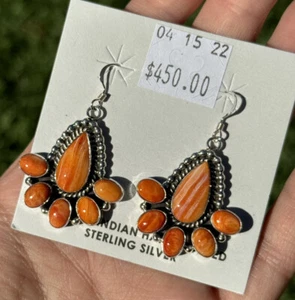 Orecchini Navajo argento sterling 925 arancione ostrica spinosa fatti a mano C Wylie - Foto 1 di 12