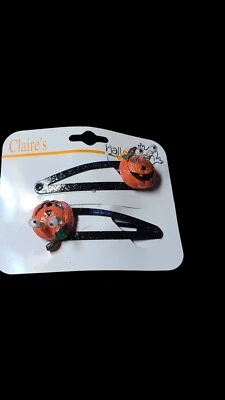 Halloween Pumpkin Googly Eyes Claire New Sparkly 2 Hair Clips Barrettes - Image 1 of 4