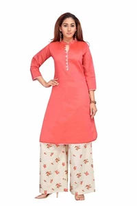 Indian Pakistan Kurti Palazzo Set Pink Bollywood Latest Kurti Pant Ethnic Casual - Picture 1 of 5